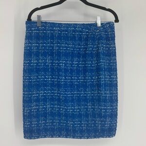 Sandro Blue & White Tweed Pencil Skirt